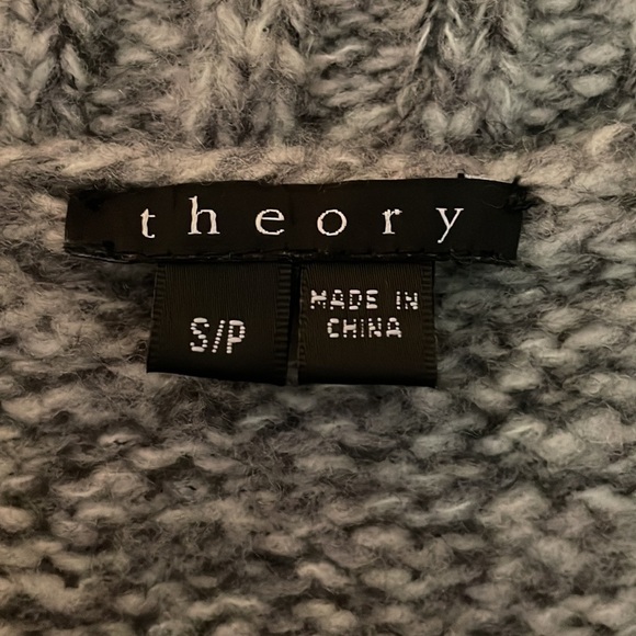 THEORY shawl color cardigan sweater, gray marled color, size small.  Wool blend - Picture 2 of 11